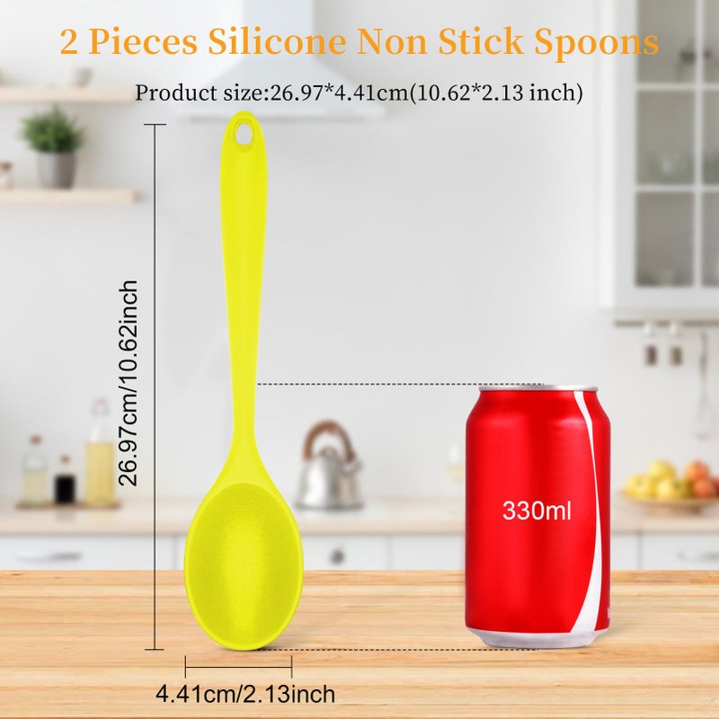 Ecerangus 2 Pcs Silicone Nonstick Mixing Spoon, Silicone Spoons for Cooking Heat Resistant, Cooking Utensil for Kitchen Cooking Baking Stirring Serving (Yellow) - Image 2